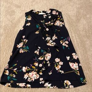 Floral Sleeveless Top - navy blue